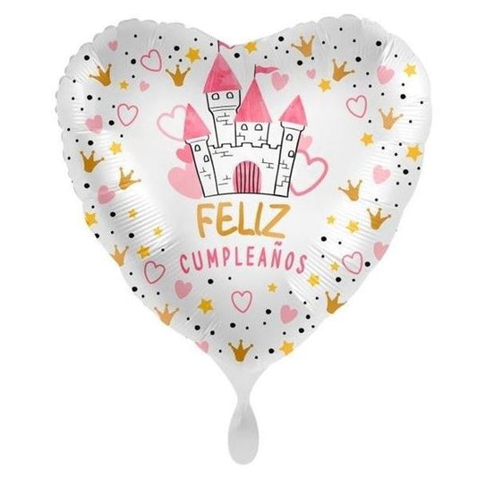 Globo corazón "Feliz cumpleaños" castillo 45 cm