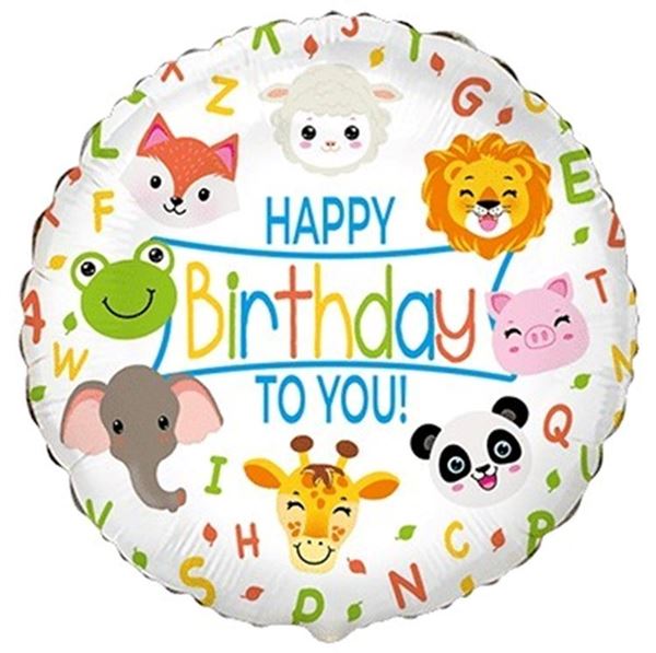 Globo mylar "Happy birthday to you" animalitos 45 cm