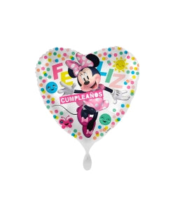 Globo forma corazón "Feliz cumpleaños" Minnie 45 cm