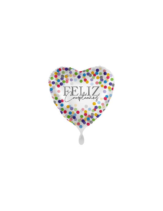 Globo corazón "Feliz cumpleaños" confeti 45 cm