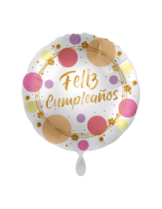 Globo mylar "Feliz cumpleaños" lunares oro, rosa, lila