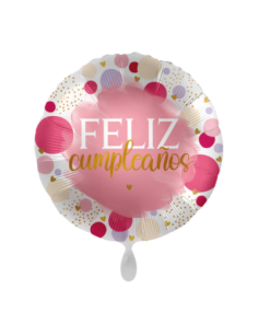 Globo mylar "Feliz cumpleaños" corazoncitos oro 45cm