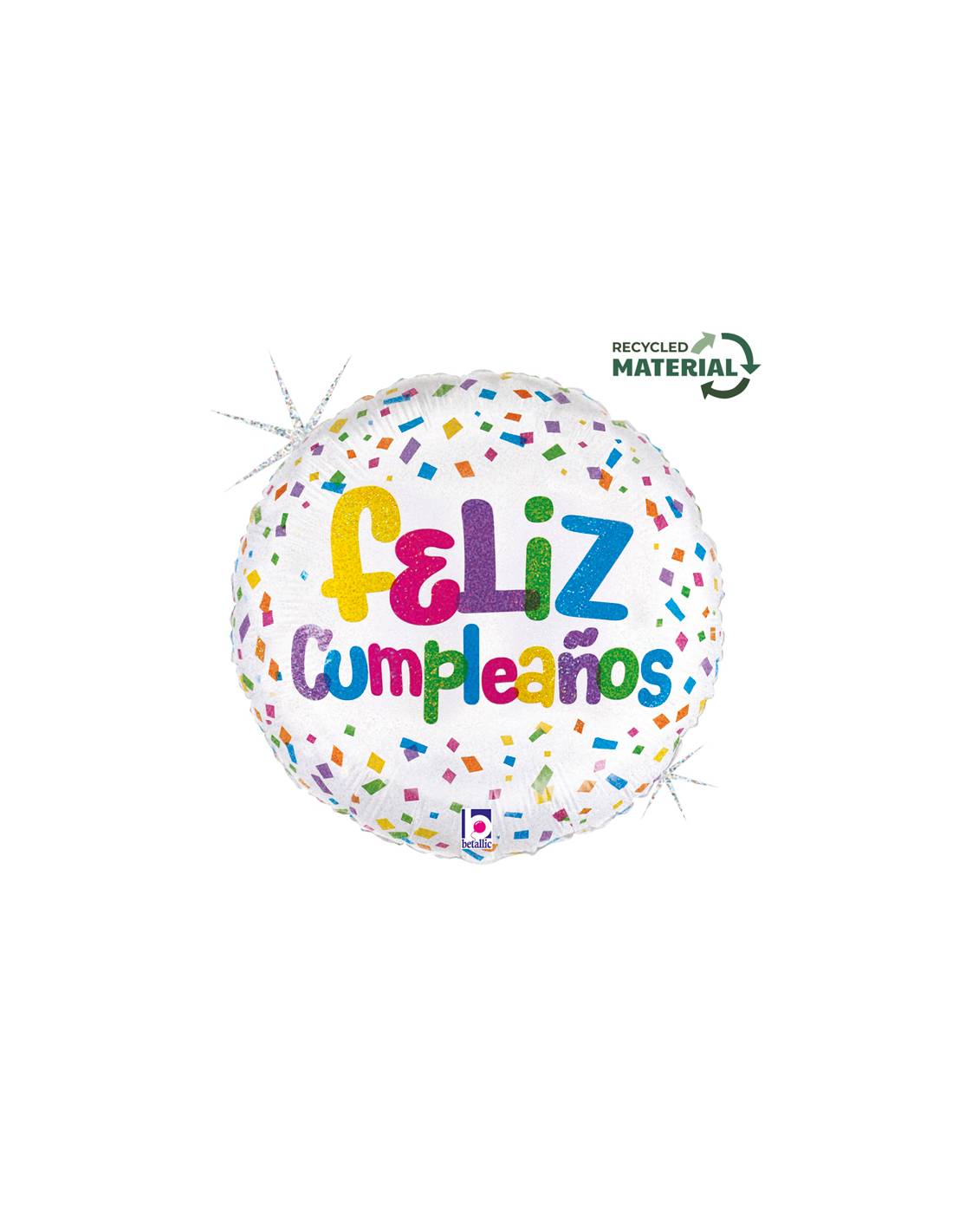 Globo mylar Feliz cumpleaños" confeti holográfico 45 cm