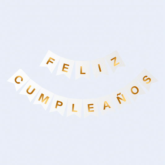 Guirnalda papel "Feliz cumpleaños" oro y blanco