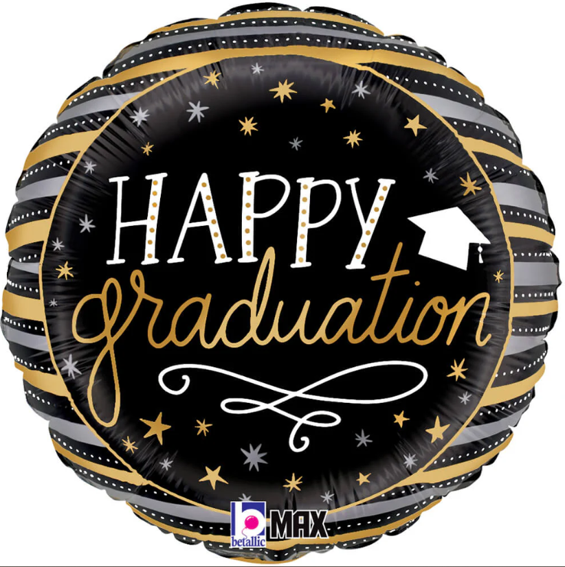 Globo "Happy graduation" negro/oro 45 cm