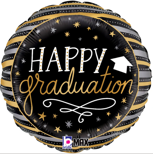 Globo "Happy graduation" negro/oro 45 cm