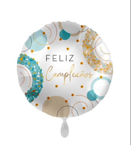 Globo mylar "Feliz cumpleaños" celeste y oro cava 45 cm