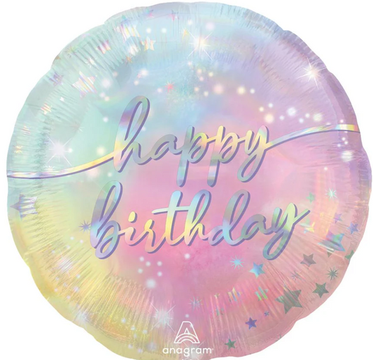 Globo mylar "Happy birthday" tonos pastel 45 cm