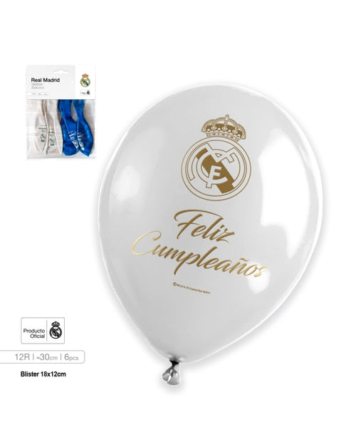 6 globos látex Real madrid 28 cm