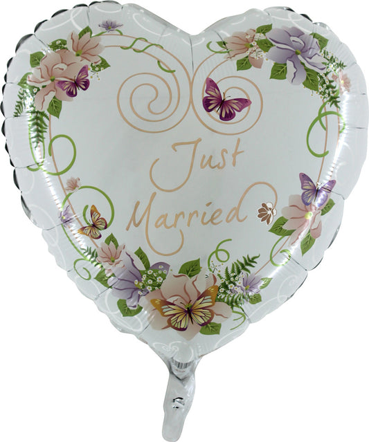 Globo mylar corazón "Just married" mariposas 46 cm