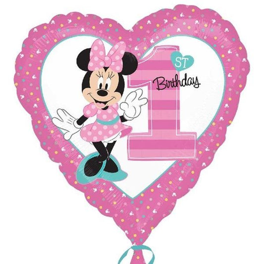 Globo forma corazón primer año Minnie 45 cm