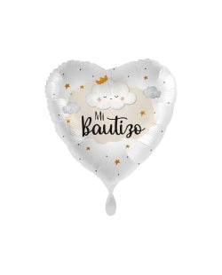 Globo corazón "Mi bautizo" nubes 45 cm