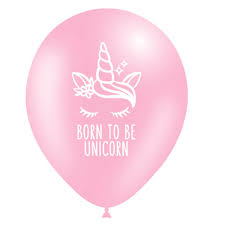 8 globos látex unicornio "Born to be unicorn" rosa 28 cm