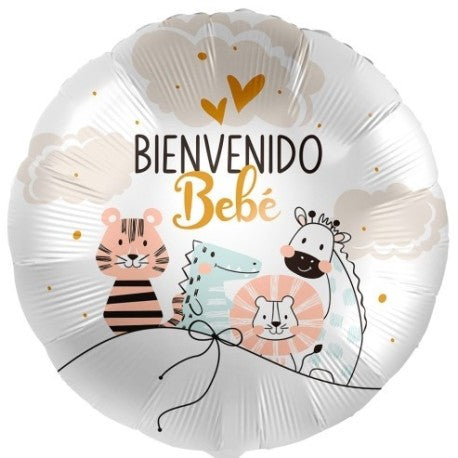 Globo mylar "Bienvenido bebé" animalitos 45 cm