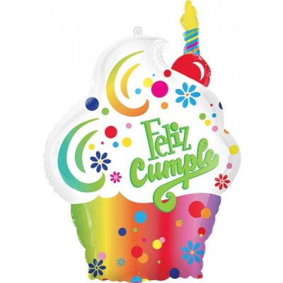 Globo forma cupcake "Feliz cumple" 68 cm