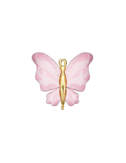 Globo forma mariposa rosa y oro 70 cm