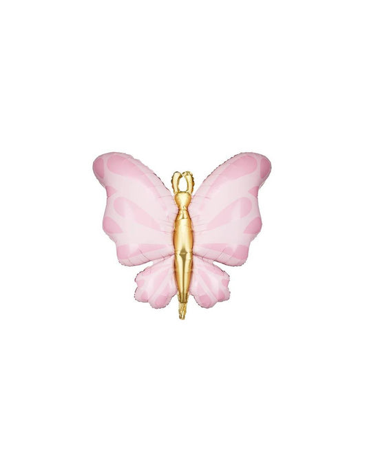 Globo forma mariposa rosa y oro 70 cm