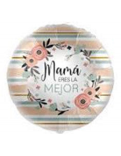 Globo mylar "Mamá eres la mejor" flores 45 cm