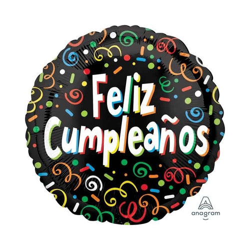 Globo mylar "Feliz cumpleaños" negro fiesta 45 cm