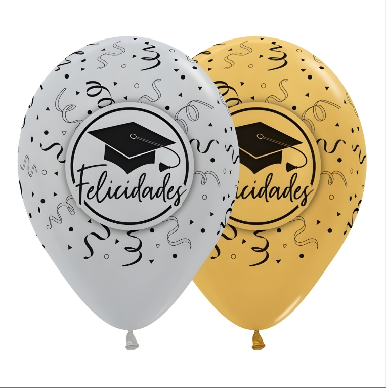12 globos látex "felicidades" birrete 28 cm