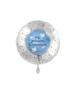 Globo "Mi Primera Comunión" palomas azul 45 cm