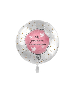 Globo "Mi Primera Comunión" palomas rosa 43 cm
