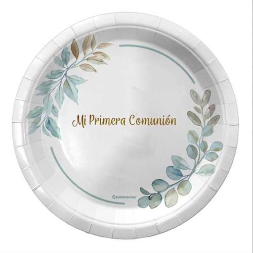 8 Platos comunión 18 cm hojas eucalipto
